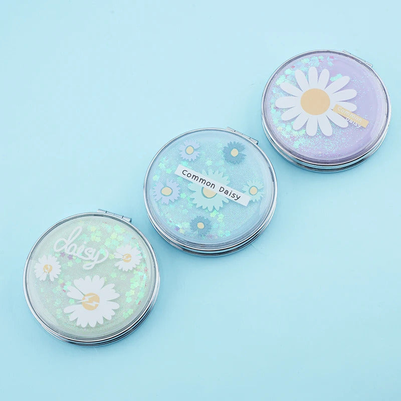 TSHOU984  Mini Makeup Fresh Flowers Mirror Compact Pocket Mirror Portable Double-Sided Folding Cosmetic Mirror Gifts