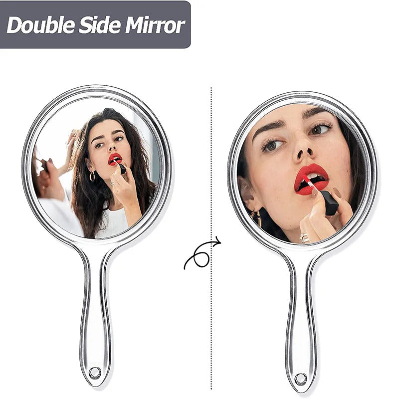 DSHOU108 Hand Mirror Double-sided Handheld Mirror 1x/3x Magnifying Mirror With Handle Transparent Hand Mirror Rounded Shape Make