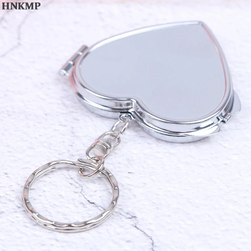 DA04 Portable Two-side Folding Make Up Mirror Mini Makeup Compact Key Chain Pocket  Mirror Women  Cosmetic Mirrors Key Ring