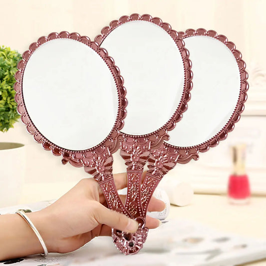cshou389  hot European Style Vintage Handheld Roses Mirror Princess Women Girls Oval Vanity Makeup Cosmetic Tool with Anti-Slip