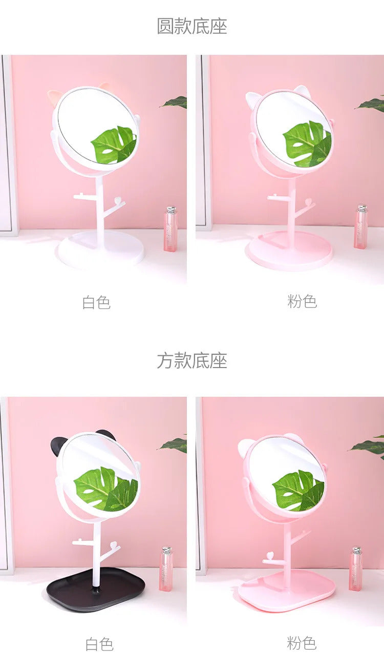 CX226  Makeup Mirror Table Desktop Countertop Base Use for Bathroom Travel Ordinary Pink Cat Ear Mirror