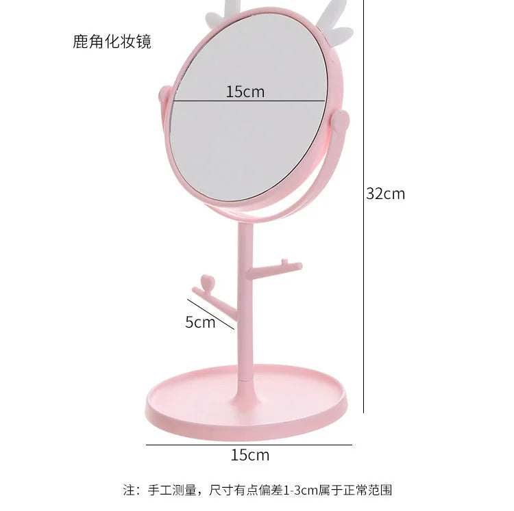 CX226  Makeup Mirror Table Desktop Countertop Base Use for Bathroom Travel Ordinary Pink Cat Ear Mirror