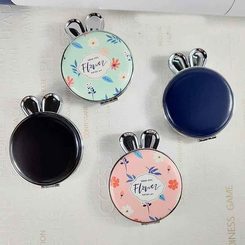 L481 Flowerr Pattern Portable Double Sided Mirror Rabbit Pocket Makeup Mirror Women Girls Beauty Cosmetic Compact Mirrors