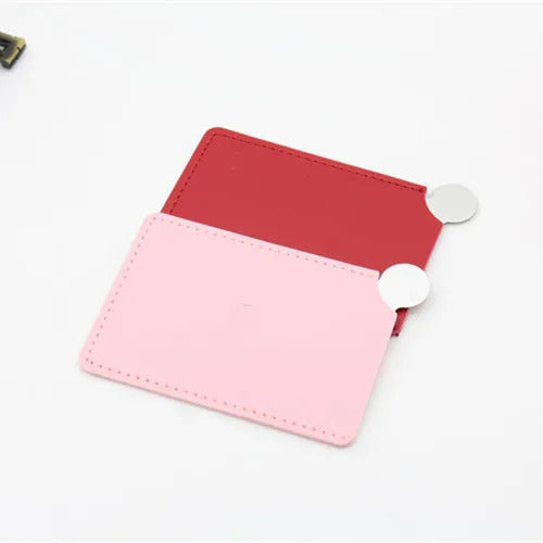 DSHOU333  Portable Mini Shatter Proof Card Style Pocket Folding Cosmetic Mirror PU Leather Cover Stainless Steel Makeup Mirror Card