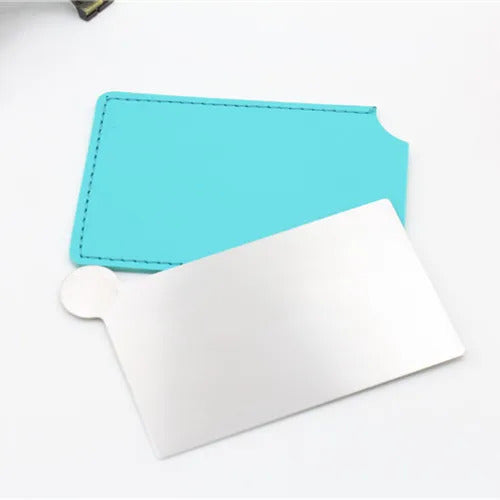 TSHOU960  Portable Mini Shatter Proof Card Style Pocket Folding Cosmetic Mirror PU Leather Cover Stainless Steel Makeup Mirror Card