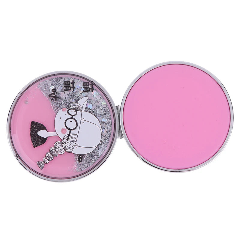 CX415 Compact Pocket Portable Double Sided Folding Cosmetic Mirror Mini Make-Up Mirror With Sparkling Flowing Sand
