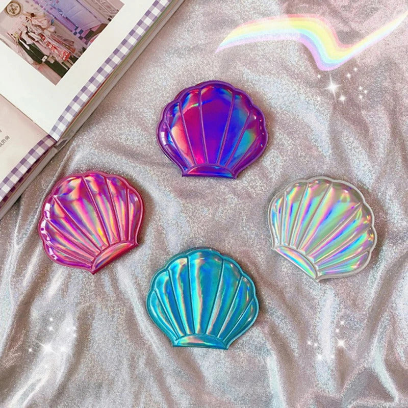 PY304 Shell Compact Mirror Makeup Mirror Portable PU Leather 1:2 Magnifier Make Up Mirrors Girls 2-Face Pocket Cosmetics Mirro