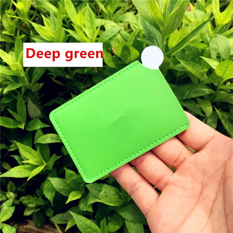 L479 Portable Mini Shatter Proof Card Style Pocket Cosmetic Mirror PU Leather Cover Stainless Steel Unbreakable Makeup