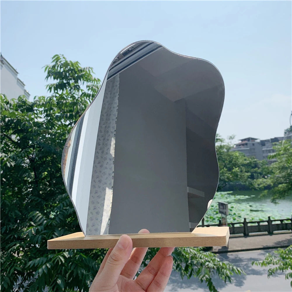 FEN92 Makeup Mirror Irregular Make Up Mirror Star Shape Acrylic Lens Wooden Base Maquillaje Beauty Decorative Mirrors