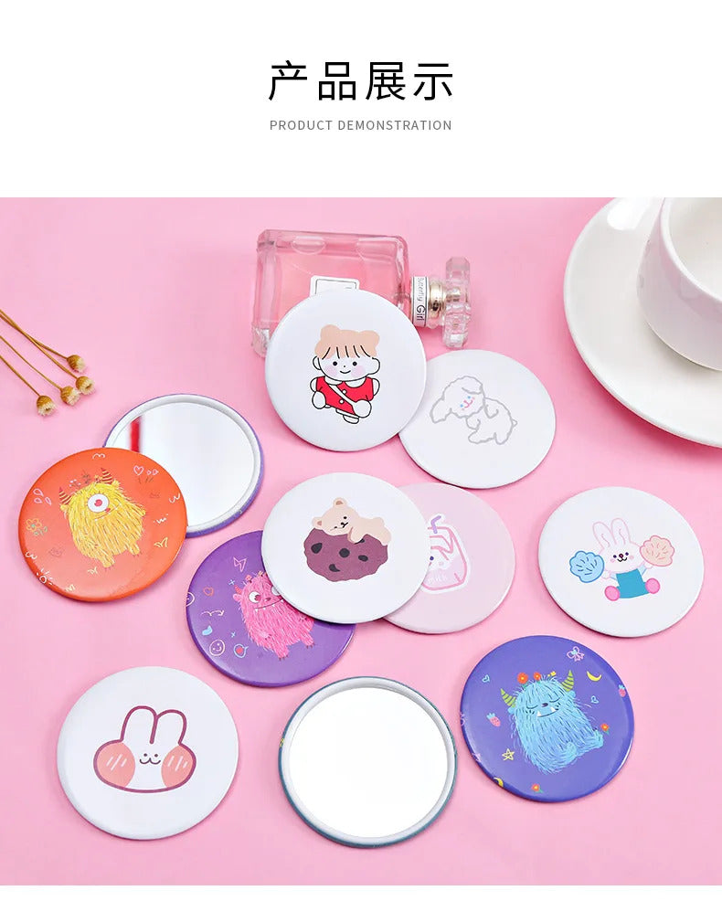 SET41  akeup Mirror Portable Hand Mini Make Up Mirror Travel Round Pocket Cosmetic Mirror Portable Beauty Makeup Tools Acces