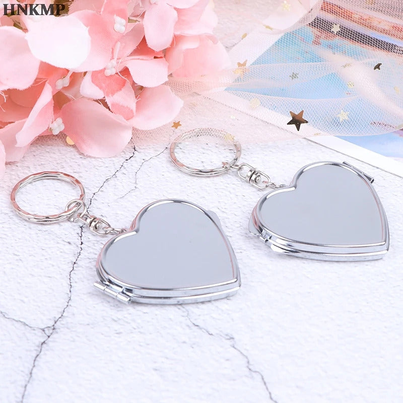 DA04 Portable Two-side Folding Make Up Mirror Mini Makeup Compact Key Chain Pocket  Mirror Women  Cosmetic Mirrors Key Ring