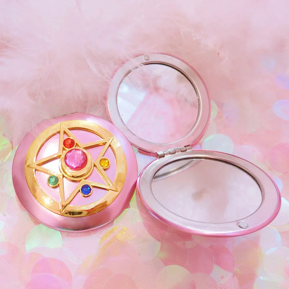 CASHOU50 Foldable Double Mirror Portable Crystal Star Makeup Mirror Pink Cute Anime Mirror Espejo Mirror Led Mirror
