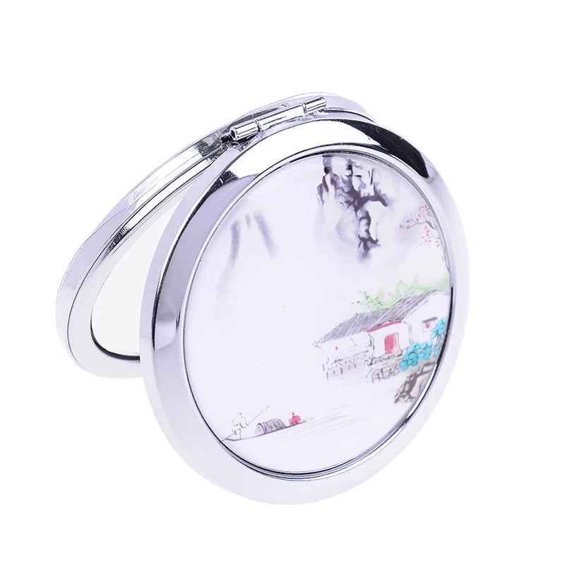 L456 Sided Magnifying Folding Makeup Mirror Printed Flower Porcelain Mirrors Mini Makeup Compact Pocket Mirror