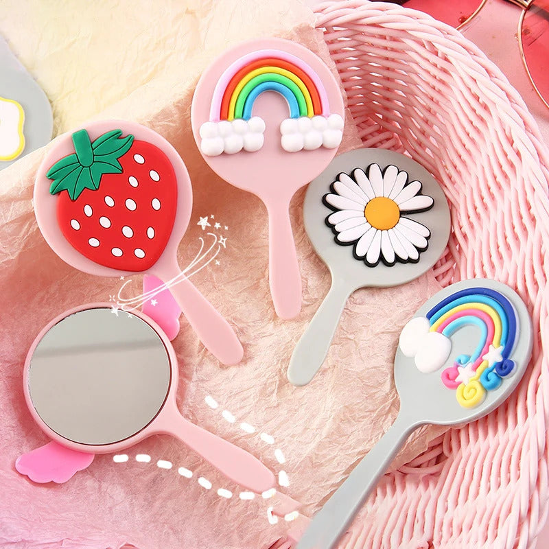 CASHOU58 Cute Mini Handheld Cosmetic Mirror Dressing Salon Barbers Beauty Hair Hairdressers Cartoon Decorative Mirror