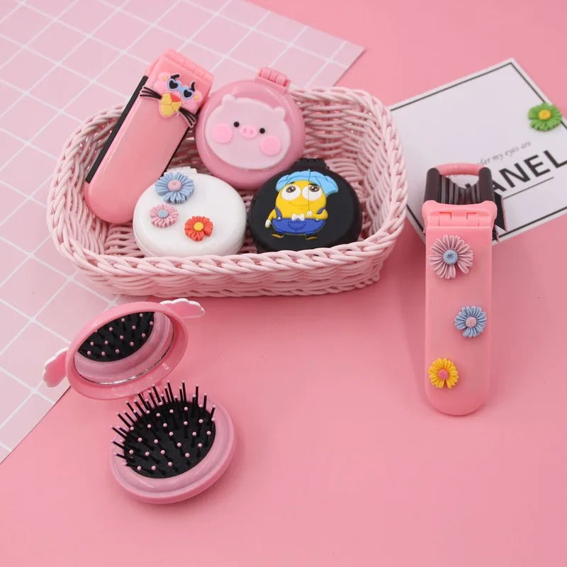 L54 Mini Pocket Mirror Cute Massage Folding Mirror with Comb Portable Pocket Small Travel Girl Hair Brush with Mirror Styling