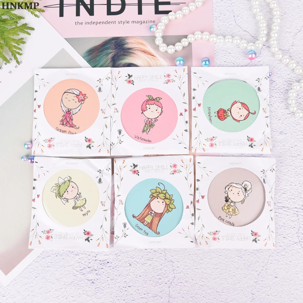 TSHOU588 Fashion Lady Portable Makeup Mirror Cartoon Pattern Portable Compact Pocket Cosmetic Mirror Mini Cute Small Creative
