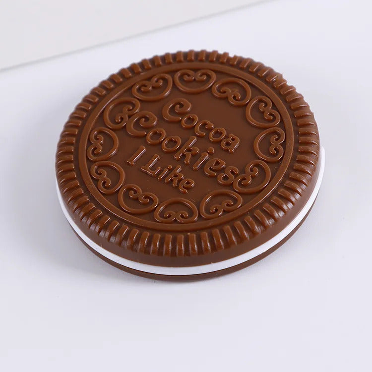 FEN67 Travel Makeup Mirror Cute Chocolate Chip Cookie Shape Creative Design Mini Pocket Mirror with Comb Portable Mirror Set