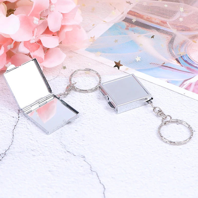 L516 Personalised Key Ring Keychain Mini Folding Mirror Portable Compact Pocket Cosmetic Mirror
