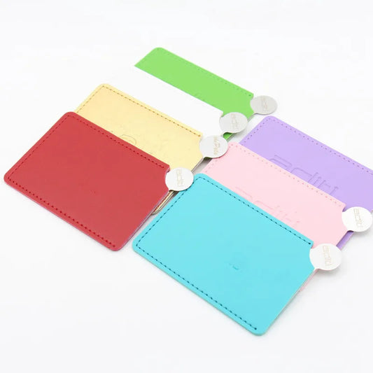 TSHOU960  Portable Mini Shatter Proof Card Style Pocket Folding Cosmetic Mirror PU Leather Cover Stainless Steel Makeup Mirror Card