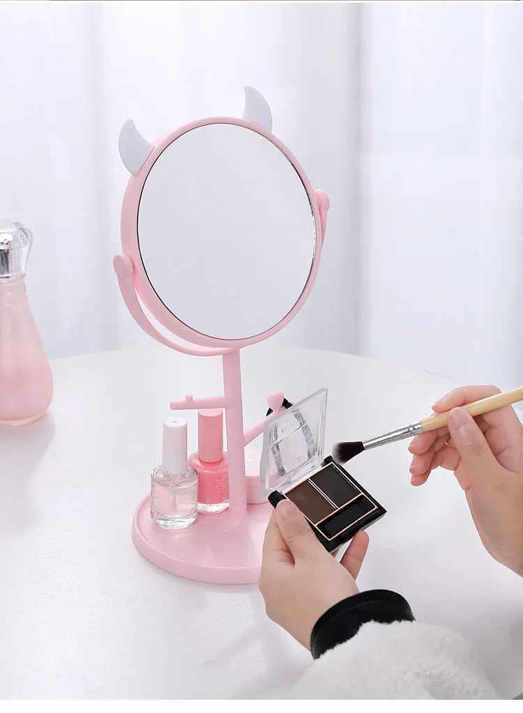 CX226  Makeup Mirror Table Desktop Countertop Base Use for Bathroom Travel Ordinary Pink Cat Ear Mirror