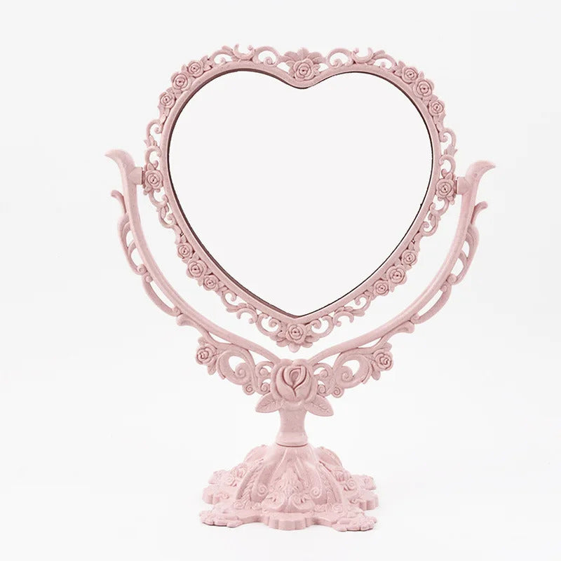 CX189 Desktop Makeup Mirror EU Style Rose Decor Beauty Tool Round Oval Heart Shape Makeup Mirror Rotatable Gothic Mirror