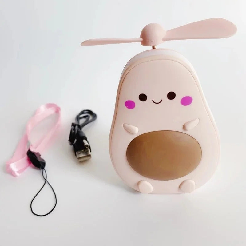 TSHOU1043  Makeup Mirror Portable Avocado Shape Handheld Mini Air Cooler Fan with Fill Light Mirror USB Three Way Fill Light Make-up
