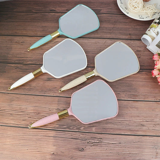 DSHOU352 Cute Pink White Plastic Vintage Hand Mirrors Makeup Vanity Mirror Rectangle Hand Hold Cosmetic Mirror With Handle For Gift