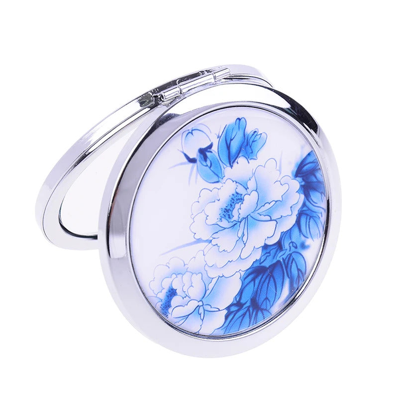 L456 Sided Magnifying Folding Makeup Mirror Printed Flower Porcelain Mirrors Mini Makeup Compact Pocket Mirror