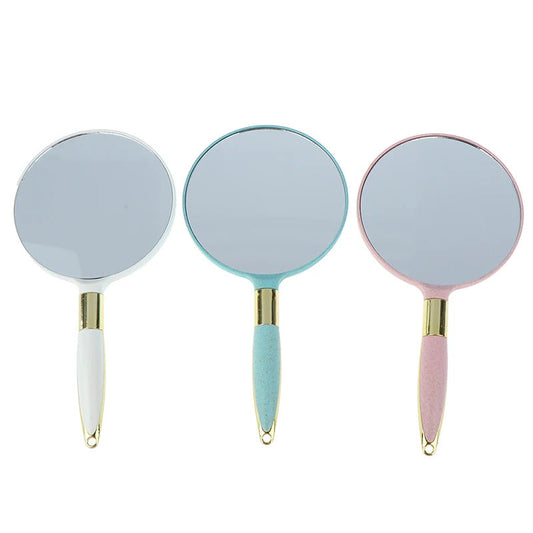 TSHOU577 Makeup Vanity Mirror Cute Plastic Vintage Hand Mirrors Round Hand Hold Cosmetic Mirror With Handle For Gifts 4 Colors