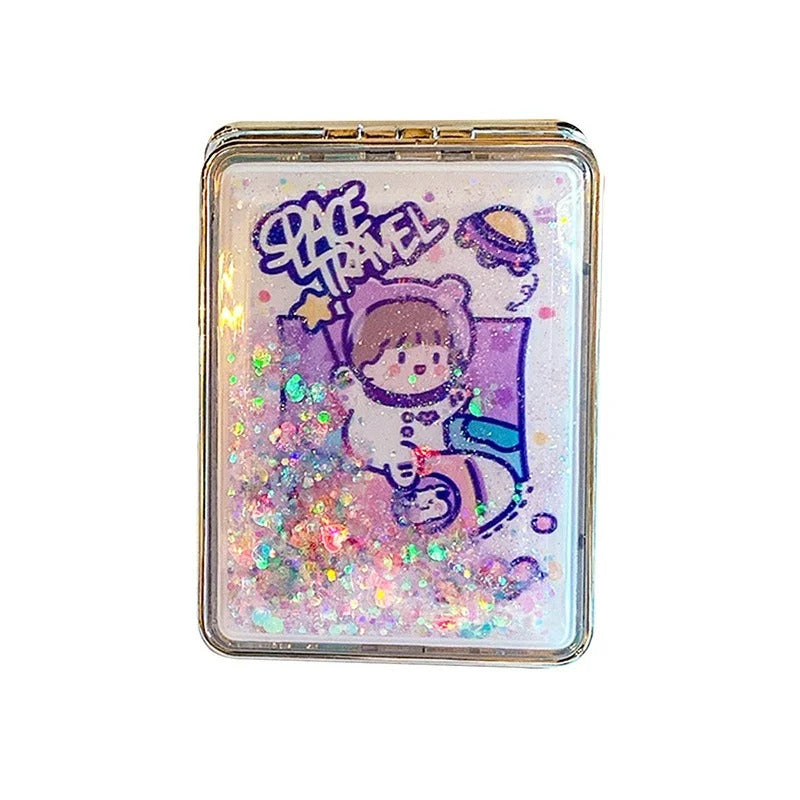 CX72  Women Cosmetic Mirrors for Gift Cute Mirror Cartoon Mirror Portable Two-side Folding Make Up Mirror Mini Makeup Compact