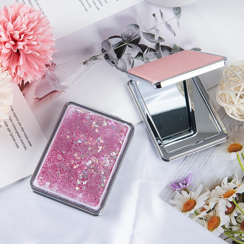 CX206 Mini Pocket Makeup Mirror Creative Cosmetic Compact Mirrors with Flowing Sand 1 Pcs