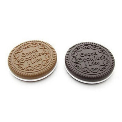 CX473 Women Makeup Tool Pocket Mirror Makeup Mirror Mini Dark Brown Cute Chocolate Cookie Shaped With Comb Lady