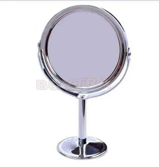 L297 Stainless Steel Holder Make Up Mirrors Cosmetic Bathroom Double-Sided Desk Makeup Mirror Dia 8cm Women Ladies Home Office