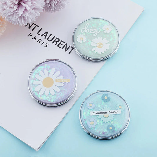 TSHOU856 Mini Makeup Fresh Flowers Mirror Compact Pocket Mirror Portable Double-Sided Folding Cosmetic Mirror Gifts