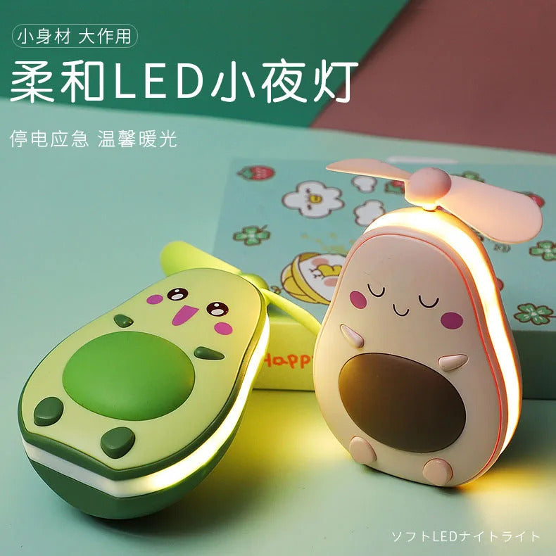 CX84 Avocado Shape Makeup Mirror Portable Three Way Fill Light Make-up Mirror Handheld Mini Air Cooler Fan with Fill Light