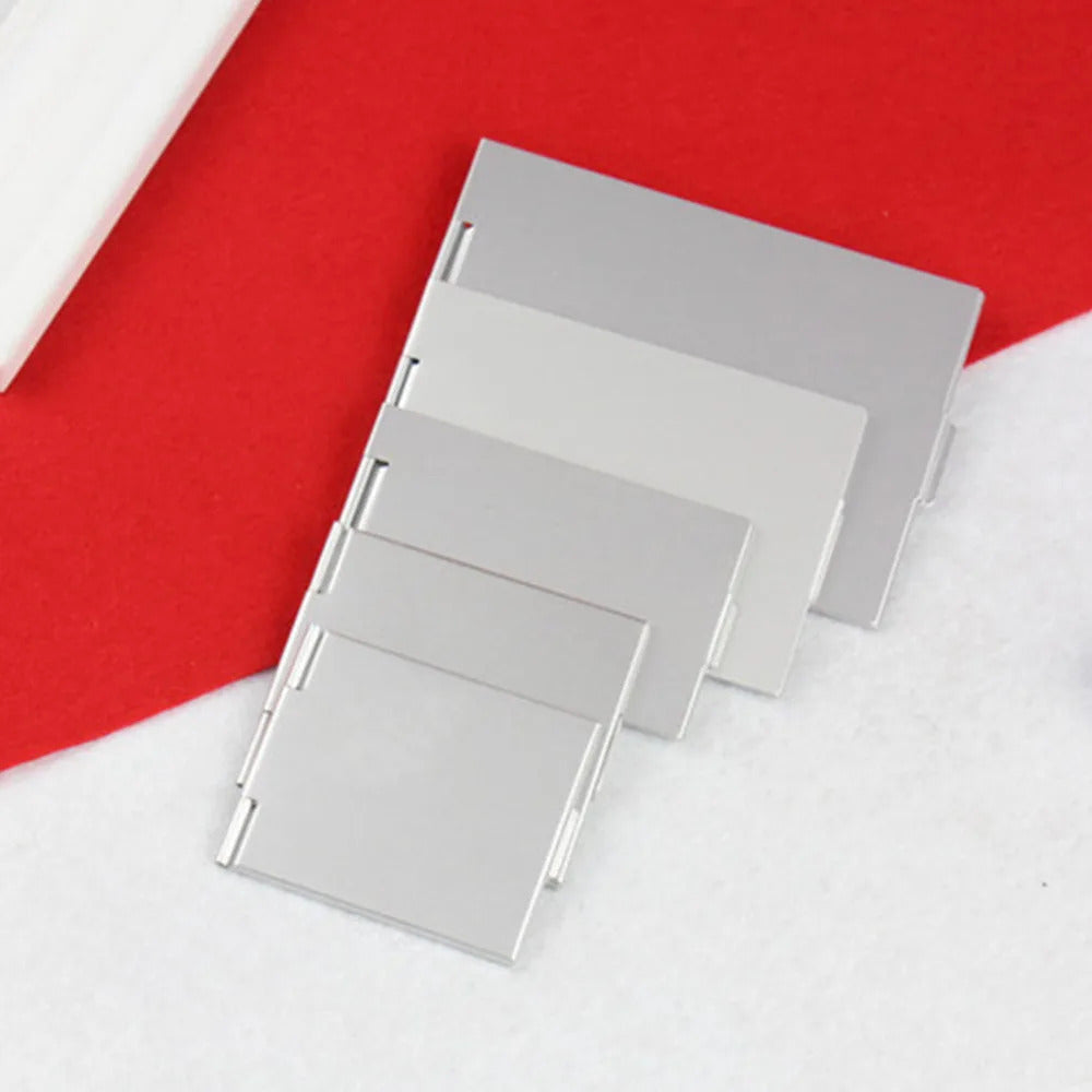 CX591 Rectangle Aluminium Alloy Cover Silver Ultra-thin Foldable Makeup Mirror 1 PC Unbreakable Pocket Cosmetic Mirror