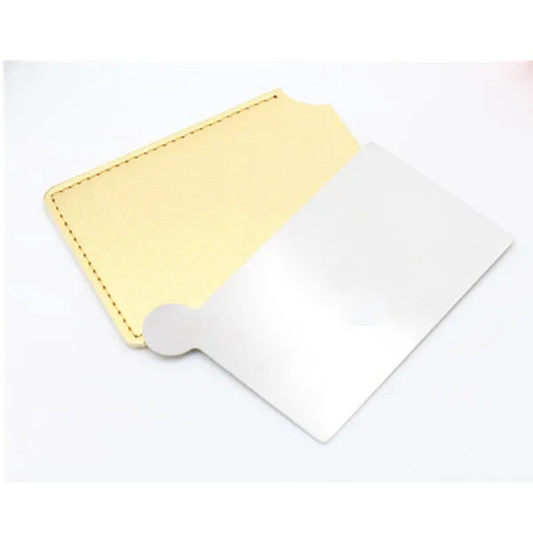 TSHOU960  Portable Mini Shatter Proof Card Style Pocket Folding Cosmetic Mirror PU Leather Cover Stainless Steel Makeup Mirror Card