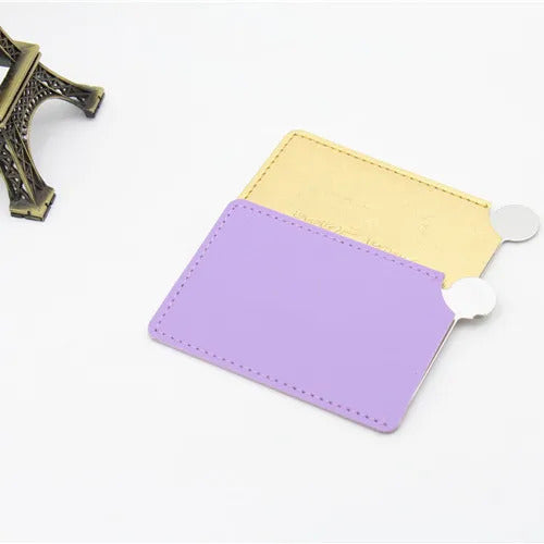 TSHOU960  Portable Mini Shatter Proof Card Style Pocket Folding Cosmetic Mirror PU Leather Cover Stainless Steel Makeup Mirror Card