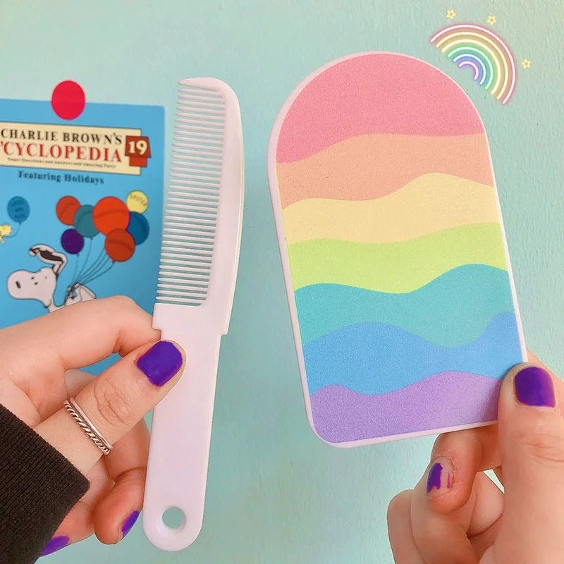 CX29 Makeup Handle Mirror with Comb Cartoon Creative Design Comb Mirror Handle Children Gifts Travel Cute Mirror Portable