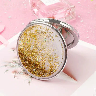 TSHOU809 Fashion 2-Face Mini Pocket Makeup Mirror Creative Cosmetic Compact Mirrors with Flowing Sparkling Sand Can