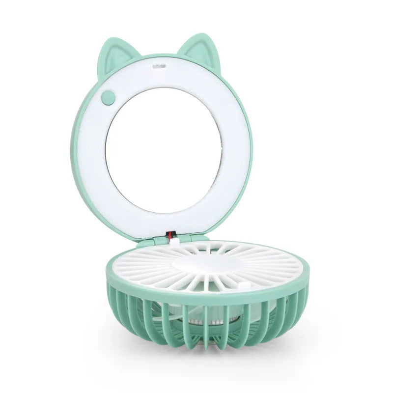 CX151 Cute Cat Portable Mini Pocket Fan Rechargeable LED Fill Light with Makeup Mirror Is Portable for- You To Put Into The Back