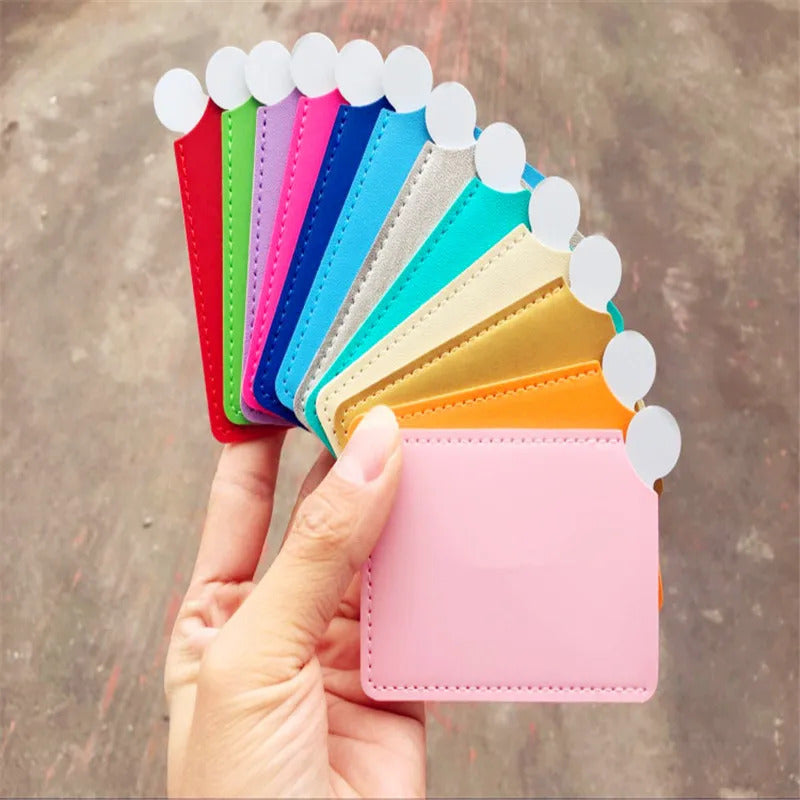DA25 Portable Mini Shatter Proof Card Style Pocket Cosmetic Mirror PU Leather Cover Stainless Steel Unbreakable Makeup