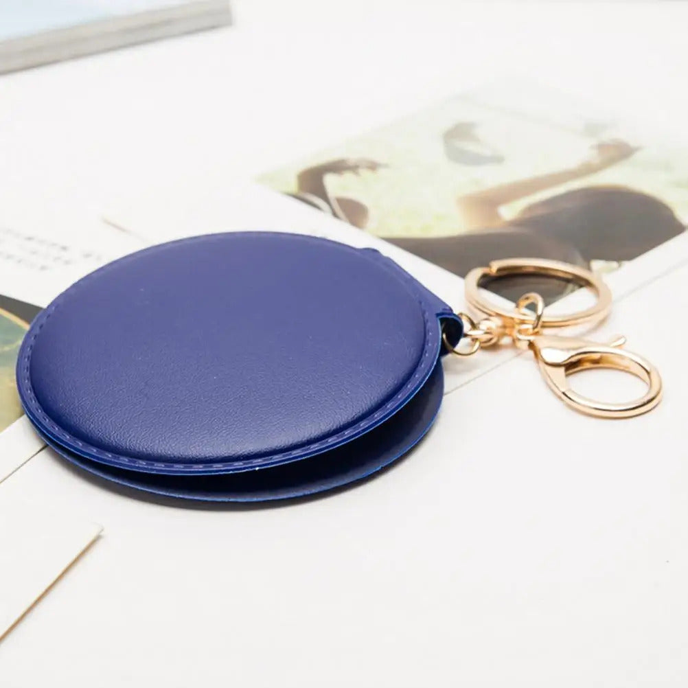 TSHOU938 Portable Candy Color Mini PU Leather Pocket Makeup Mirror Key Chain Cosmetic Compact Mirrors Double Dual Sides Frame Girl