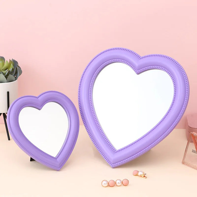 L115  Heart-shaped Mirror Makeup Mirror Desktop Vanity Mirror Wall Mounted Dual-Use Makeup Mirror Wall Decoration 27*28cm