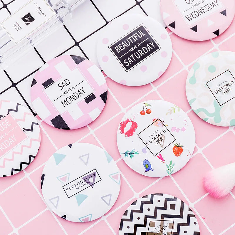 CX659 Lady Portable Makeup Mirror Cute Pattern Portable Compact Pocket Cosmetic Mirrors