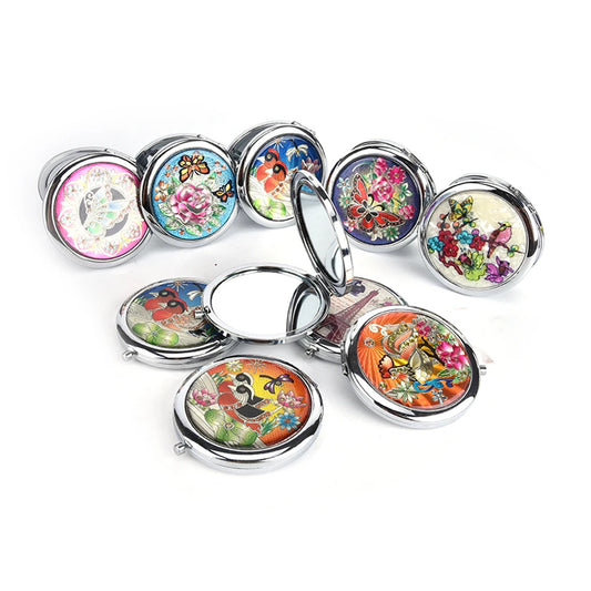 CX228  portable Metal Mini double sides Makeup Mirror Pocket Mirror Compact Folded Portable Small Round Hand Mirror For Makeup