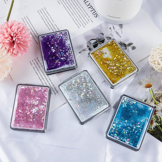 CX61 Mini Pocket Makeup Mirror Creative Cosmetic Compact Mirrors with Flowing Sand 1 Pcs