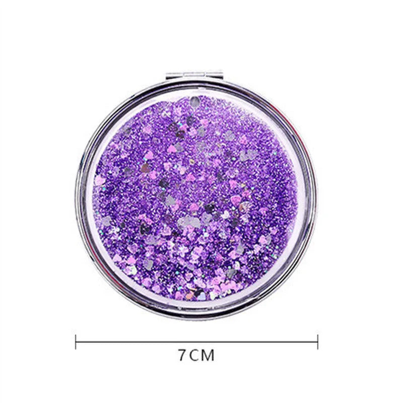 L260 Portable Double-Sided Folding Cosmetic Mirror Female Gifts With Flowing Sparkling Sand Mini Makeup Mirror Compact