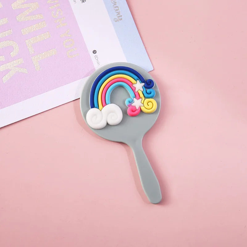 TSHOU911 Cute Mini Handheld Cosmetic Mirror Dressing Salon Barbers Beauty Hair Hairdressers Cartoon Decorative Mirror with Handl