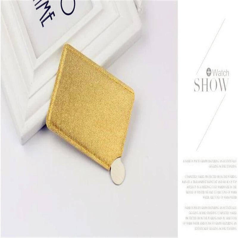 TSHOU683 Portable Mini Shatter Proof Card Style Pocket Cosmetic Mirror PU Leather Cover Stainless Steel Unbreakable Makeup